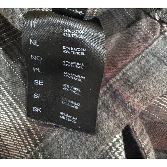 Mens Plaid Flannel Shirt pearl snaps Button Up Long Sleeve Western Gray Red - Picture 8 of 9